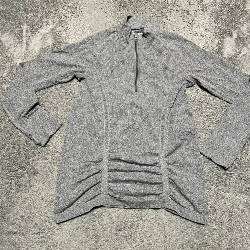 Athleta Shirt Womens Large Fast Track 1/4 Zip Ruched Long Sleeve Gray Pullover